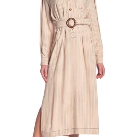 NWT Free People Belted Button Down Collared Maxi - Picture 2 of 10
